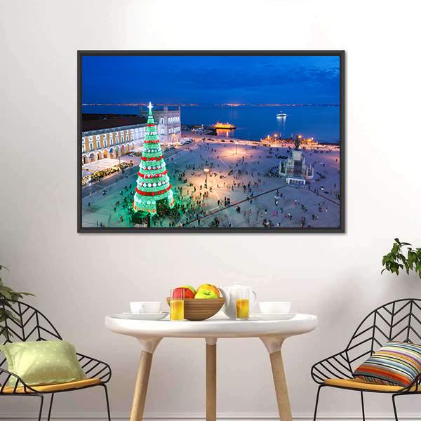 Christmas Tree At Twilight Canvas Wall Art-1 Piece-Floating Frame-24" x 16"-Tiaracle