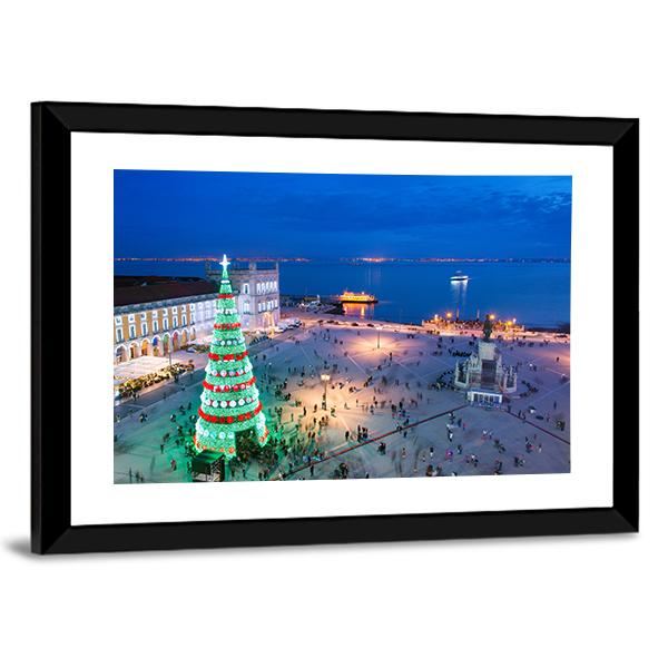 Christmas Tree At Twilight Canvas Wall Art-3 Horizontal-Gallery Wrap-25" x 16"-Tiaracle
