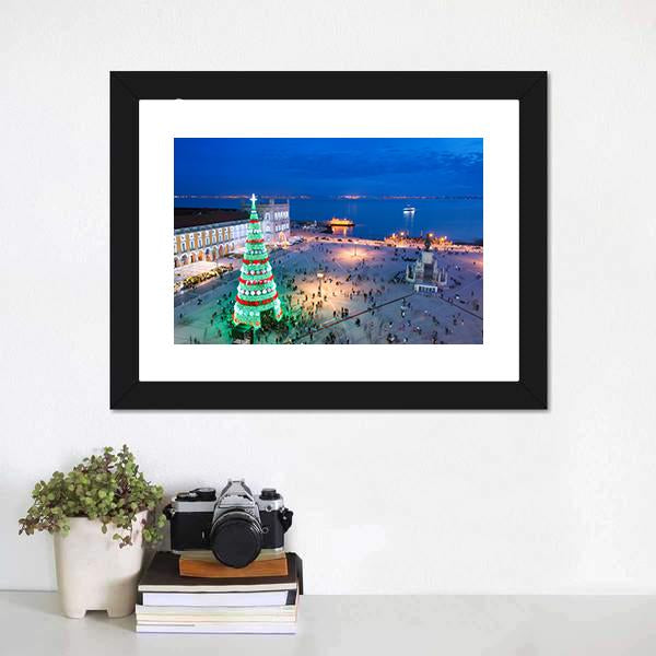 Christmas Tree At Twilight Canvas Wall Art-3 Horizontal-Gallery Wrap-25" x 16"-Tiaracle