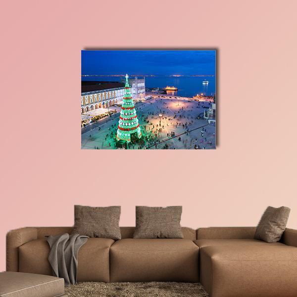 Christmas Tree At Twilight Canvas Wall Art-1 Piece-Gallery Wrap-48" x 32"-Tiaracle