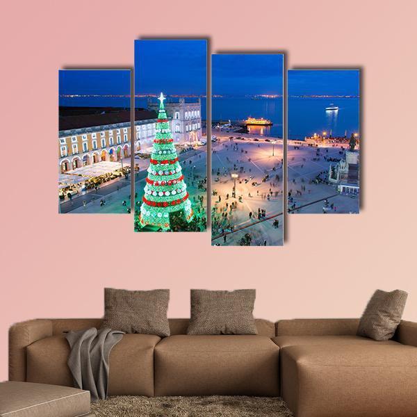 Christmas Tree At Twilight Canvas Wall Art-4 Pop-Gallery Wrap-50" x 32"-Tiaracle