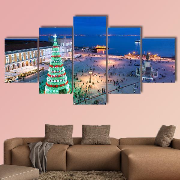 Christmas Tree At Twilight Canvas Wall Art-5 Star-Gallery Wrap-62" x 32"-Tiaracle