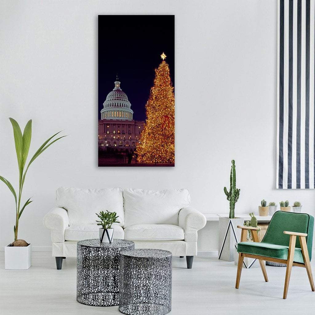 Christmas Tree With Building Vertical Canvas Wall Art-1 Vertical-Gallery Wrap-12" x 24"-Tiaracle