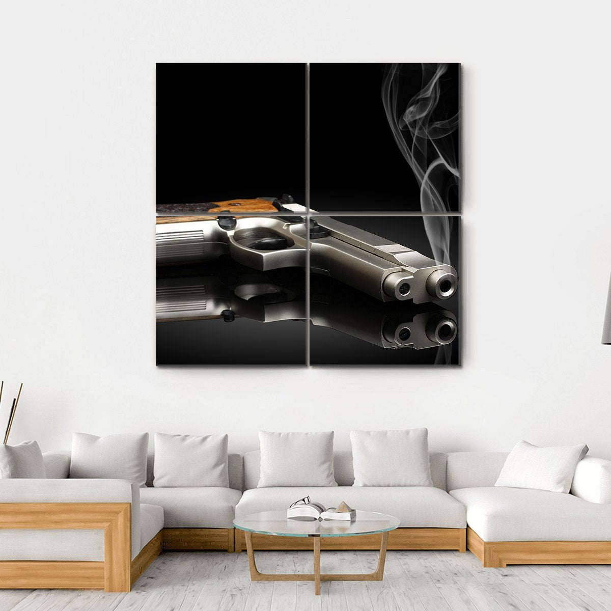 Chromed Handgun Canvas Wall Art-4 Square-Gallery Wrap-17" x 17"-Tiaracle