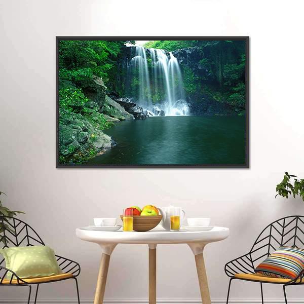 Chunjeyun Waterfall Canvas Wall Art-1 Piece-Floating Frame-24" x 16"-Tiaracle