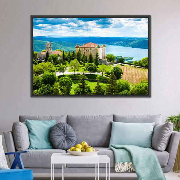 Church In Aiguines Canvas Wall Art-1 Piece-Floating Frame-36" x 24"-Tiaracle