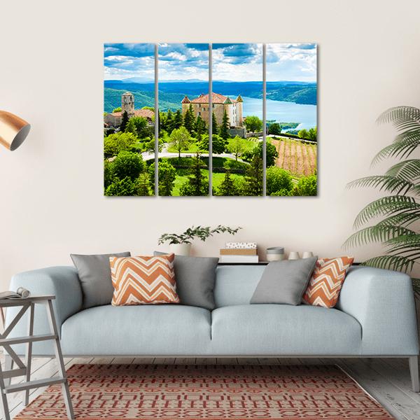 Church In Aiguines Canvas Wall Art-4 Horizontal-Gallery Wrap-34" x 24"-Tiaracle
