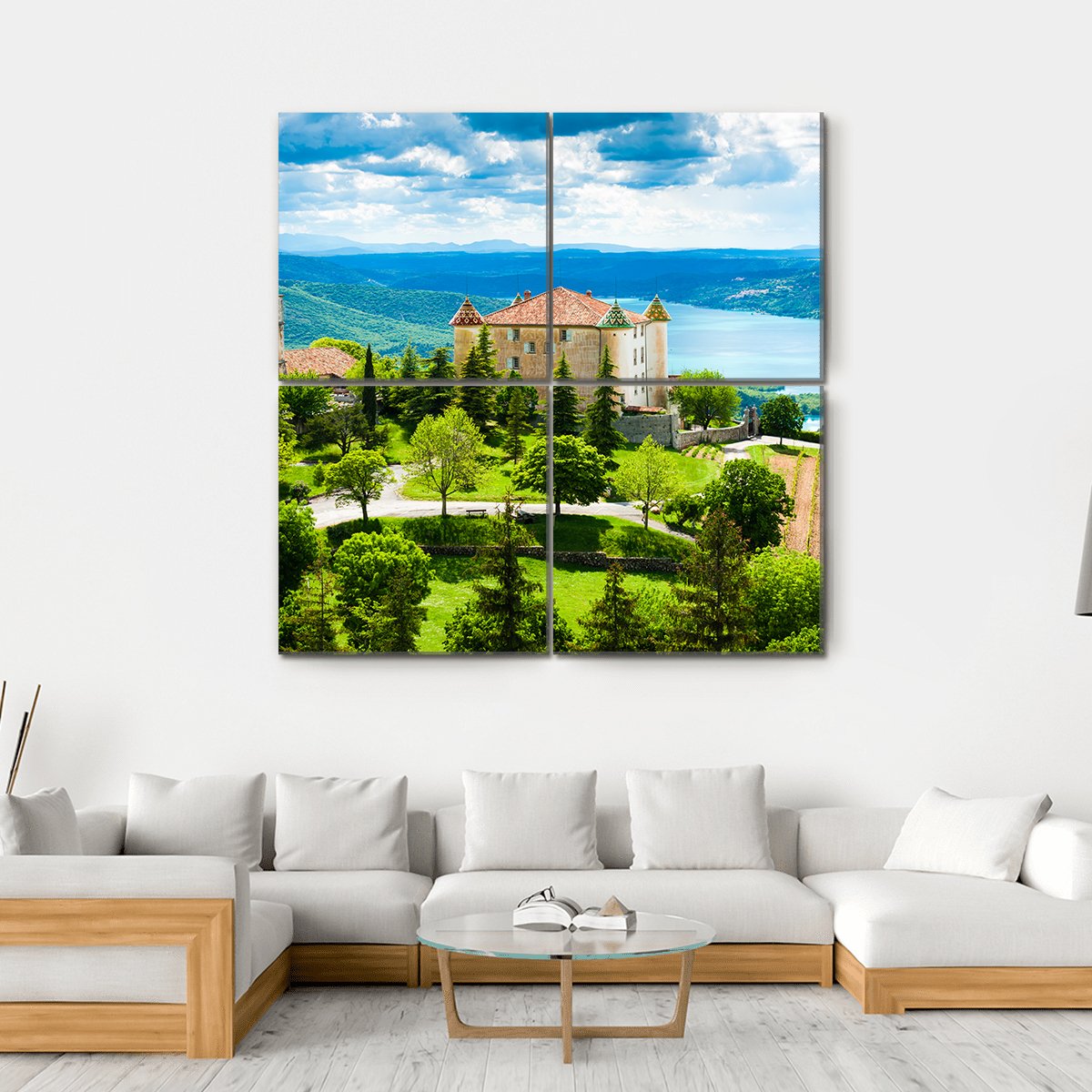 Church In Aiguines Canvas Wall Art-4 Square-Gallery Wrap-17" x 17"-Tiaracle