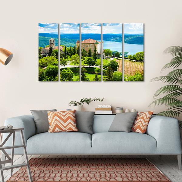 Church In Aiguines Canvas Wall Art-5 Horizontal-Gallery Wrap-22" x 12"-Tiaracle