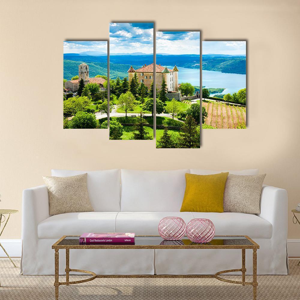 Church In Aiguines Canvas Wall Art-4 Pop-Gallery Wrap-50" x 32"-Tiaracle