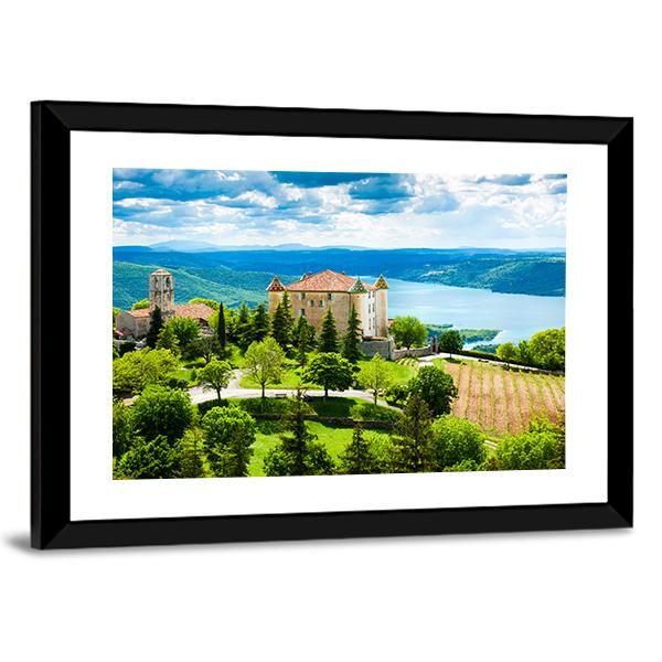 Church In Aiguines Canvas Wall Art-3 Horizontal-Gallery Wrap-25" x 16"-Tiaracle