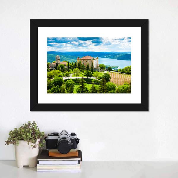 Church In Aiguines Panoramic Canvas Wall Art-1 Piece-36" x 12"-Tiaracle