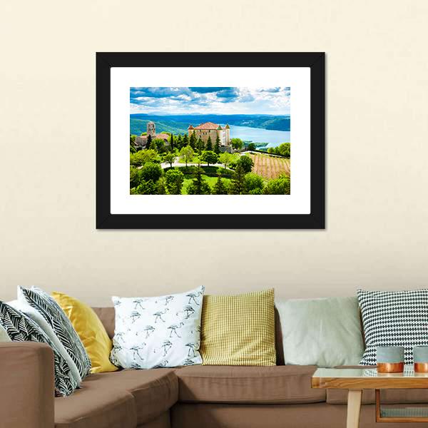 Church In Aiguines Panoramic Canvas Wall Art-1 Piece-36" x 12"-Tiaracle