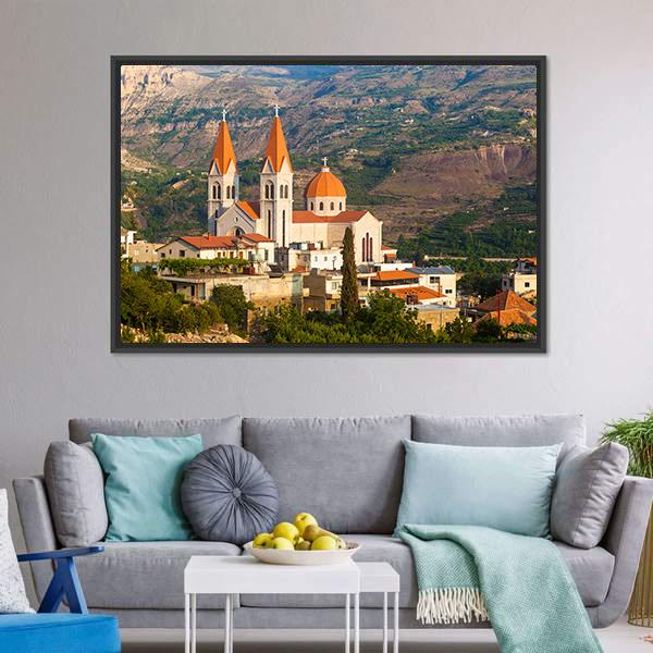 Church In Bsharri Canvas Wall Art-1 Piece-Floating Frame-36" x 24"-Tiaracle