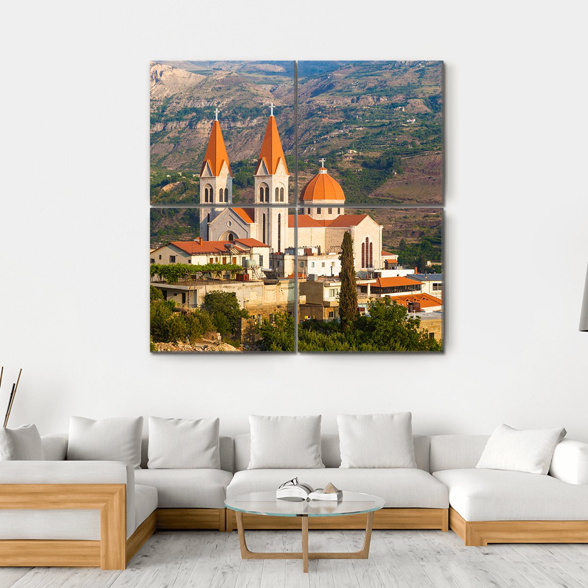 Church In Bsharri Canvas Wall Art-4 Square-Gallery Wrap-17" x 17"-Tiaracle