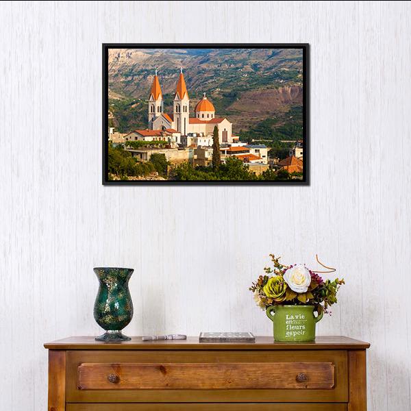 Church In Bsharri Canvas Wall Art-1 Piece-Floating Frame-24" x 16"-Tiaracle