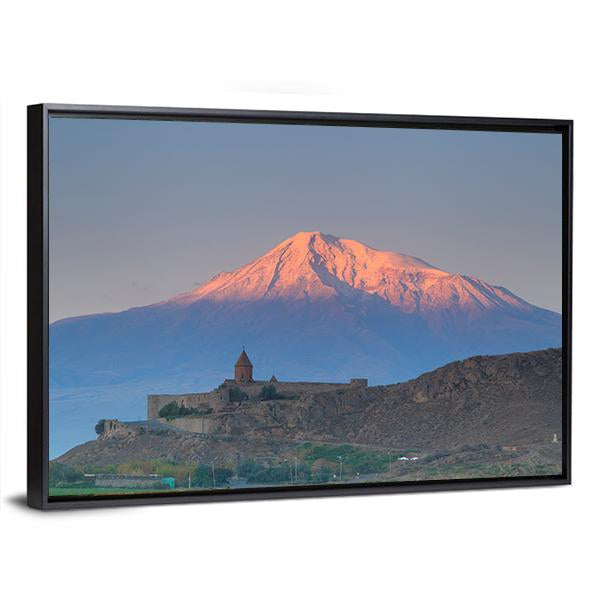 Church In Khor Virap Canvas Wall Art-3 Horizontal-Gallery Wrap-25" x 16"-Tiaracle