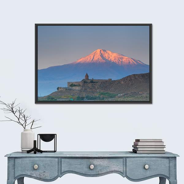 Church In Khor Virap Canvas Wall Art-3 Horizontal-Gallery Wrap-25" x 16"-Tiaracle