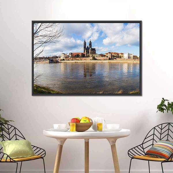 Church In Magdeburg Canvas Wall Art-1 Piece-Floating Frame-24" x 16"-Tiaracle