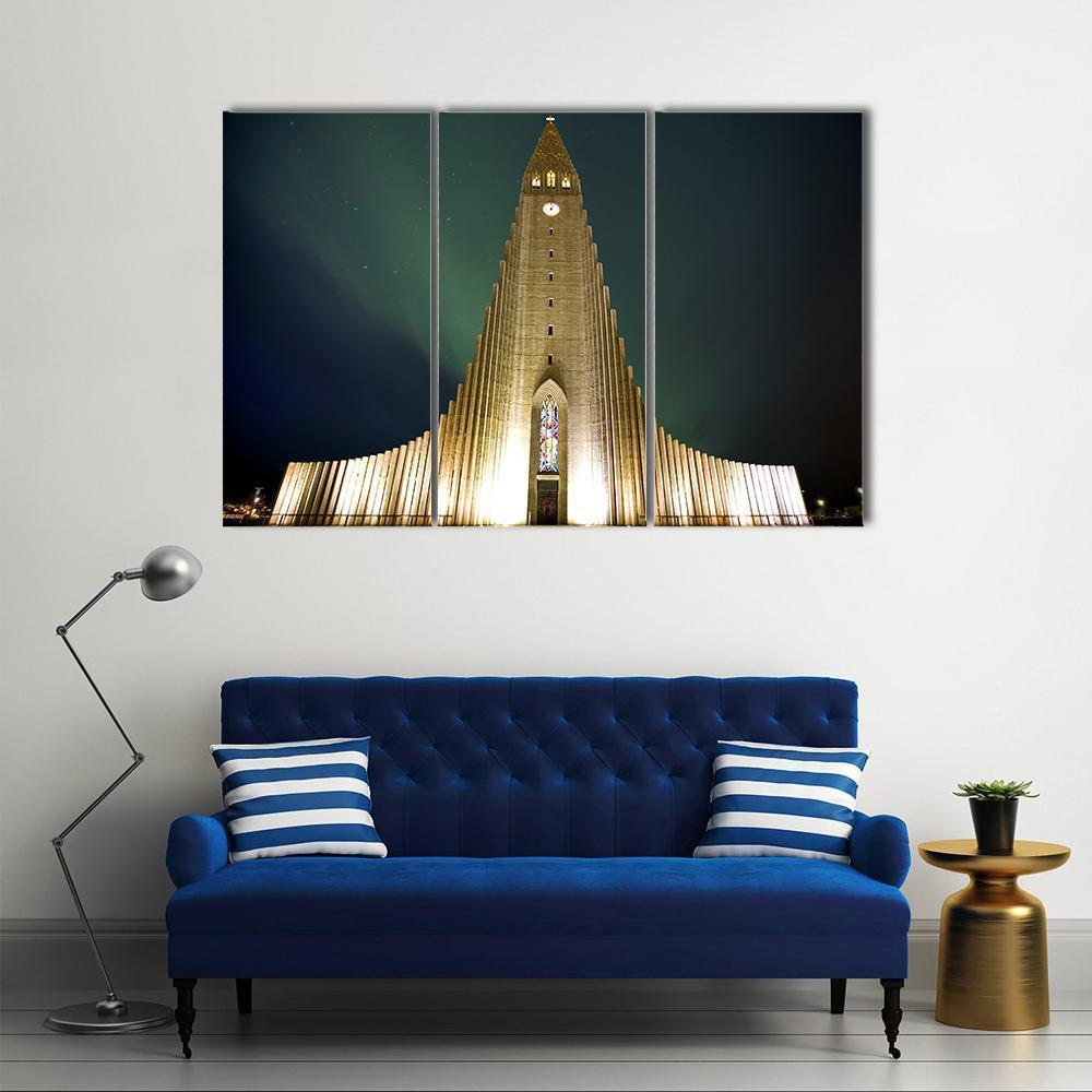 Church In Reykjavik Canvas Wall Art-3 Horizontal-Gallery Wrap-37" x 24"-Tiaracle
