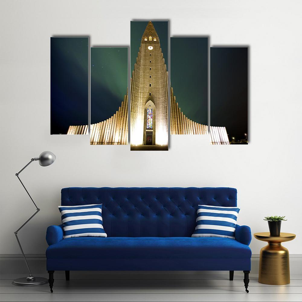 Church In Reykjavik Canvas Wall Art-5 Pop-Gallery Wrap-47" x 32"-Tiaracle
