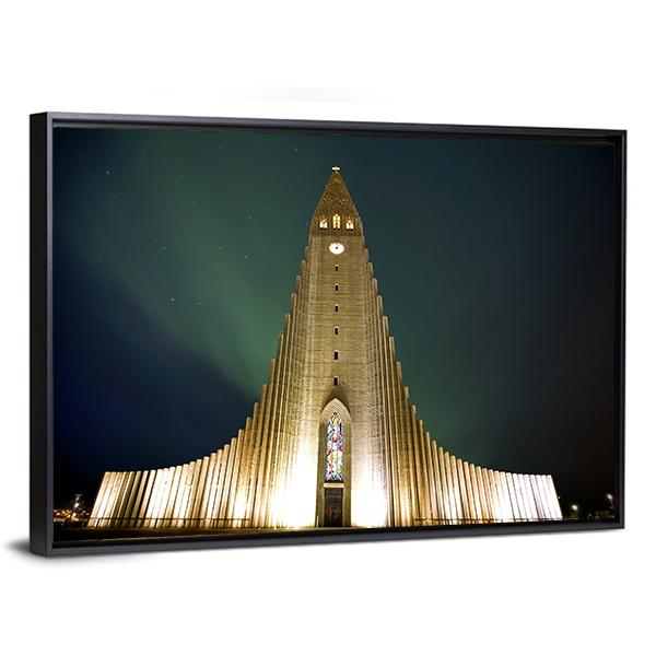 Church In Reykjavik Canvas Wall Art-3 Horizontal-Gallery Wrap-25" x 16"-Tiaracle