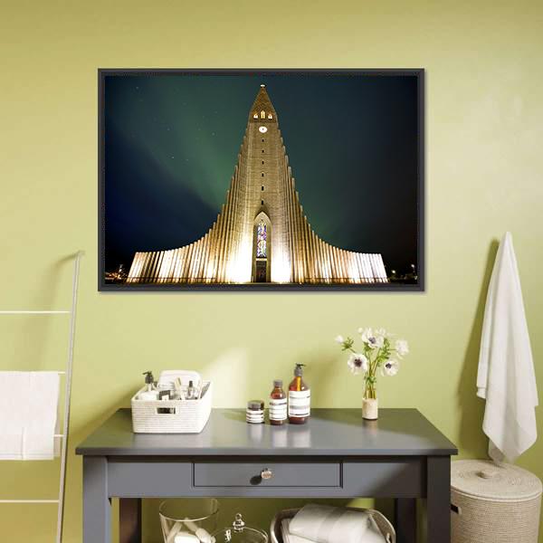 Church In Reykjavik Canvas Wall Art-3 Horizontal-Gallery Wrap-25" x 16"-Tiaracle