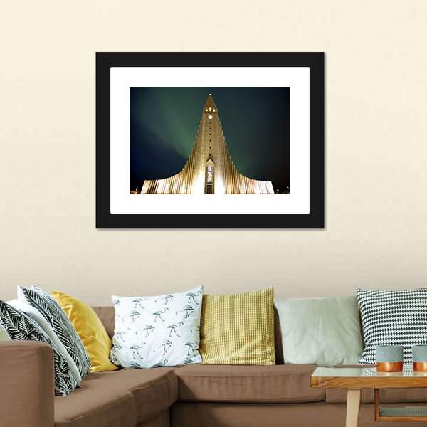 Church In Reykjavik Canvas Wall Art-1 Piece-Framed Print-20" x 16"-Tiaracle