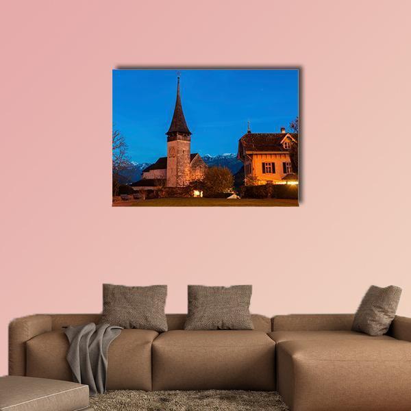 Church In Spiez Canvas Wall Art-1 Piece-Gallery Wrap-48" x 32"-Tiaracle
