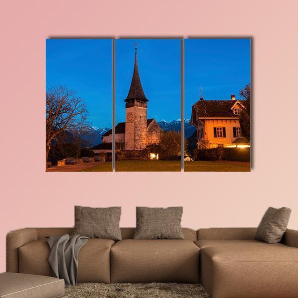 Church In Spiez Canvas Wall Art-3 Horizontal-Gallery Wrap-37" x 24"-Tiaracle