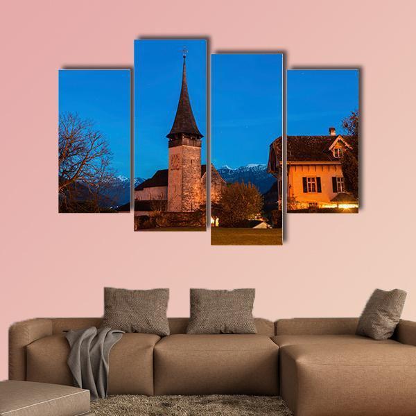 Church In Spiez Canvas Wall Art-4 Pop-Gallery Wrap-50" x 32"-Tiaracle