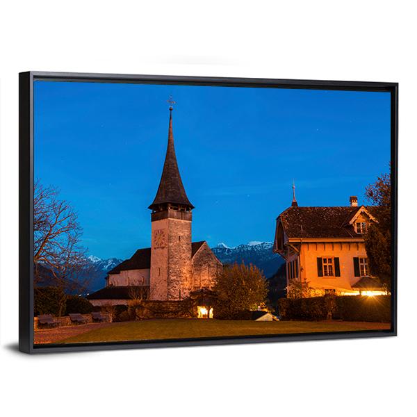 Church In Spiez Canvas Wall Art-3 Horizontal-Gallery Wrap-25" x 16"-Tiaracle