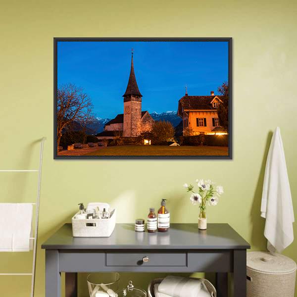 Church In Spiez Canvas Wall Art-3 Horizontal-Gallery Wrap-25" x 16"-Tiaracle