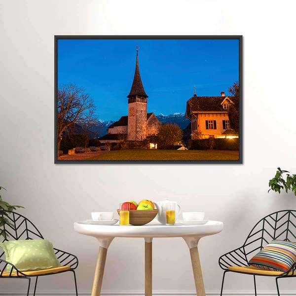 Church In Spiez Canvas Wall Art-1 Piece-Floating Frame-24" x 16"-Tiaracle