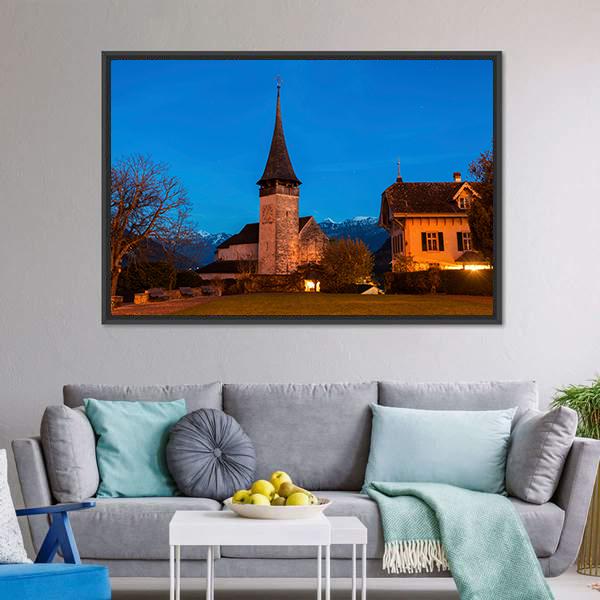 Church In Spiez Canvas Wall Art-3 Horizontal-Gallery Wrap-25" x 16"-Tiaracle