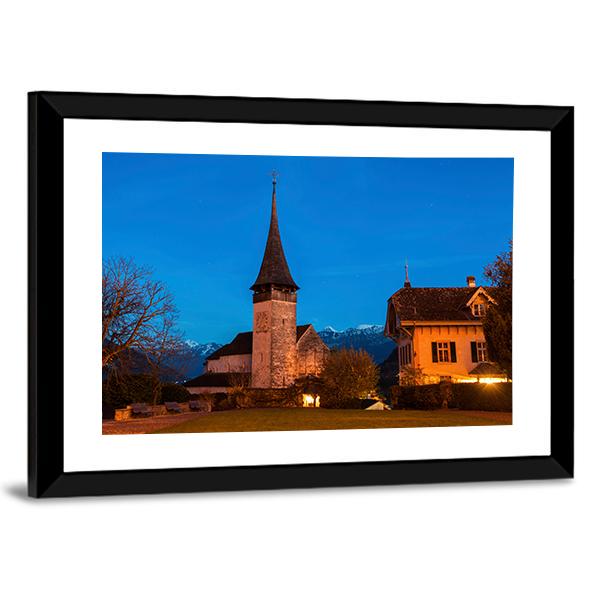 Church In Spiez Canvas Wall Art-3 Horizontal-Gallery Wrap-25" x 16"-Tiaracle