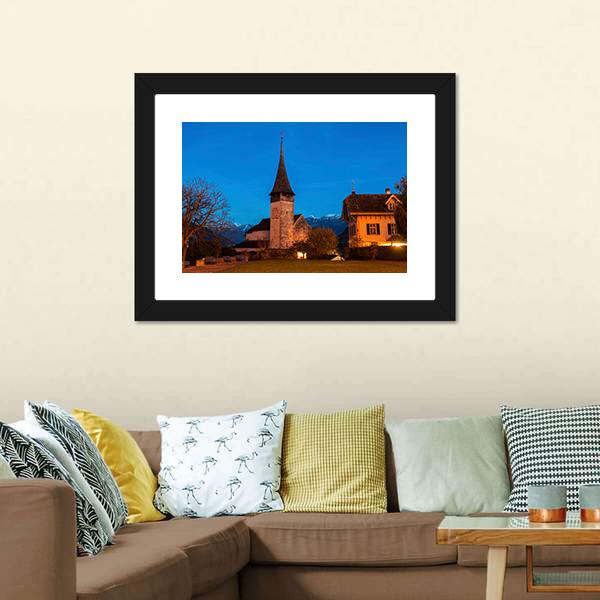 Church In Spiez Canvas Wall Art-1 Piece-Framed Print-20" x 16"-Tiaracle