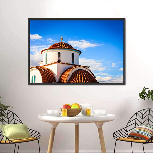 Church Of Agios Petros Canvas Wall Art-1 Piece-Floating Frame-24" x 16"-Tiaracle