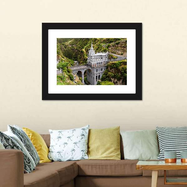 Church Of Las Lajas Canvas Wall Art-1 Piece-Framed Print-20" x 16"-Tiaracle