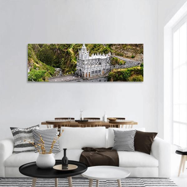 Church Of Las Lajas Panoramic Canvas Wall Art-1 Piece-36" x 12"-Tiaracle