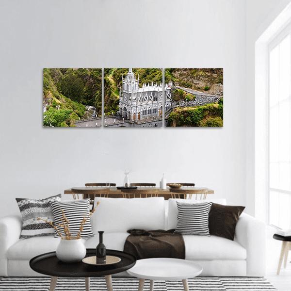 Church Of Las Lajas Panoramic Canvas Wall Art-3 Piece-25" x 08"-Tiaracle