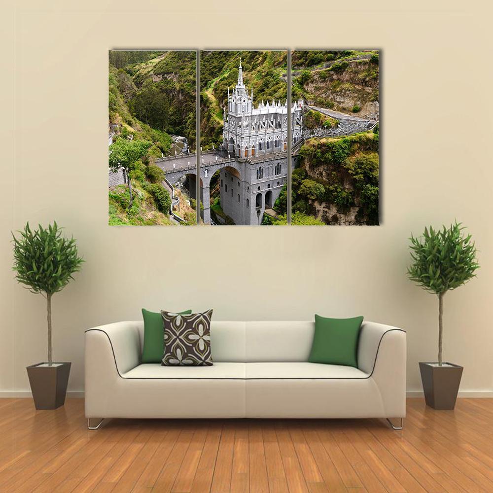 Church Of Las Lajas Canvas Wall Art-3 Horizontal-Gallery Wrap-37" x 24"-Tiaracle