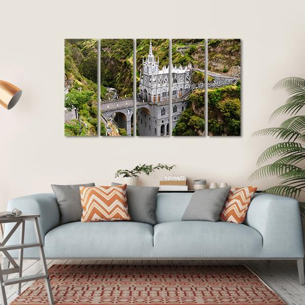 Church Of Las Lajas Canvas Wall Art-5 Horizontal-Gallery Wrap-22" x 12"-Tiaracle