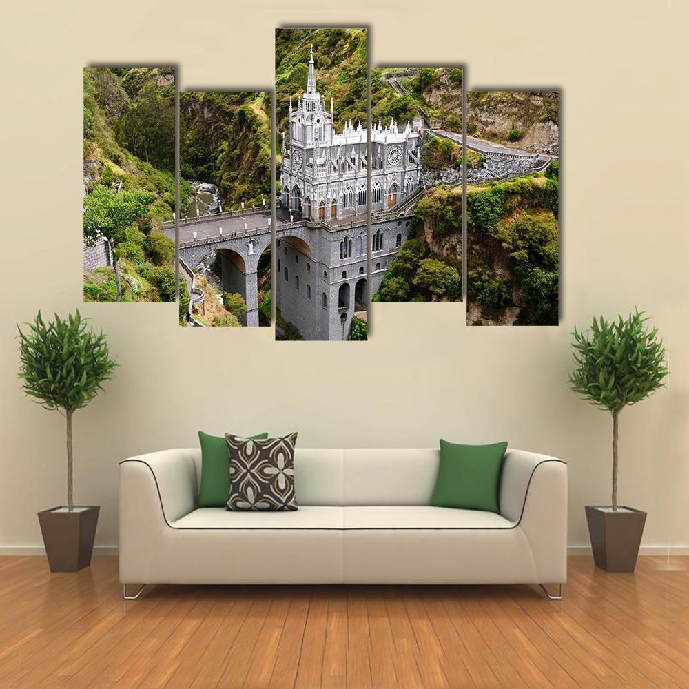 Church Of Las Lajas Canvas Wall Art-5 Pop-Gallery Wrap-47" x 32"-Tiaracle