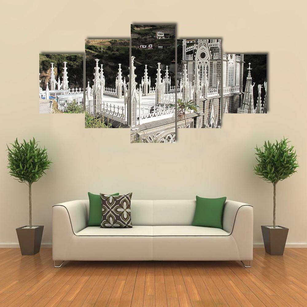 Church Of Las Lajas Canvas Wall Art-5 Star-Gallery Wrap-62" x 32"-Tiaracle