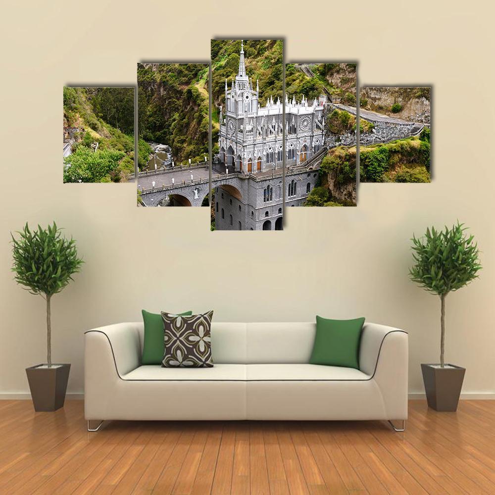 Church Of Las Lajas Canvas Wall Art-5 Star-Gallery Wrap-62" x 32"-Tiaracle