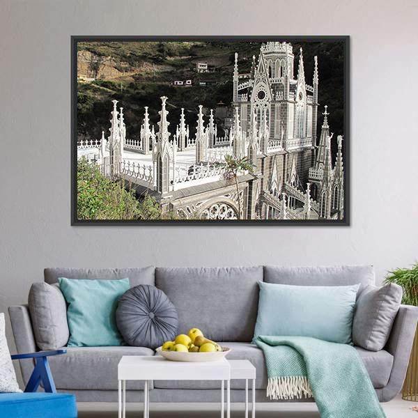 Church Of Las Lajas Canvas Wall Art-3 Horizontal-Gallery Wrap-25" x 16"-Tiaracle