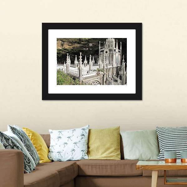 Church Of Las Lajas Canvas Wall Art-1 Piece-Framed Print-20" x 16"-Tiaracle
