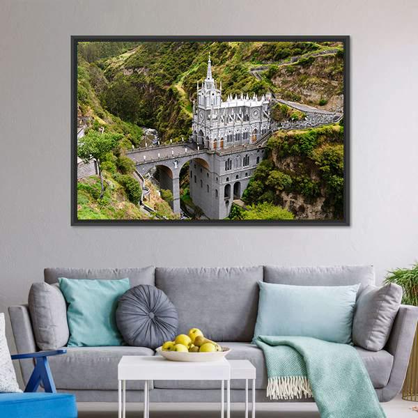 Church Of Las Lajas Panoramic Canvas Wall Art-1 Piece-36" x 12"-Tiaracle