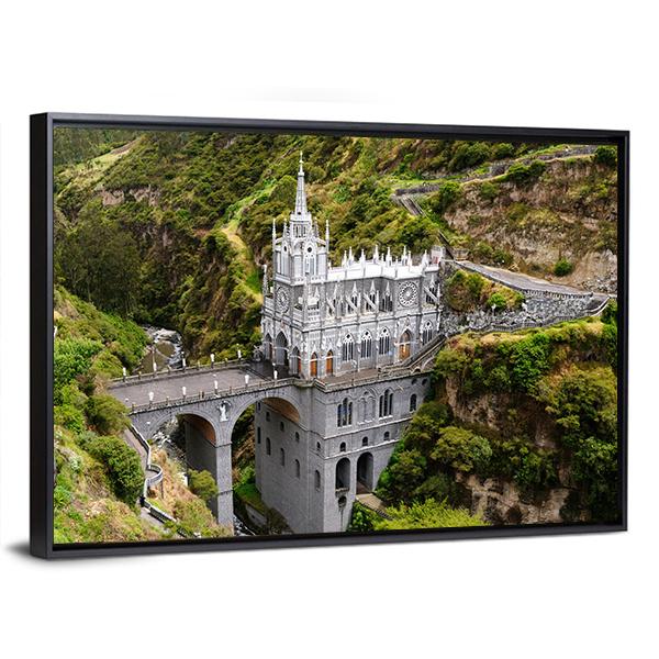Church Of Las Lajas Panoramic Canvas Wall Art-1 Piece-36" x 12"-Tiaracle